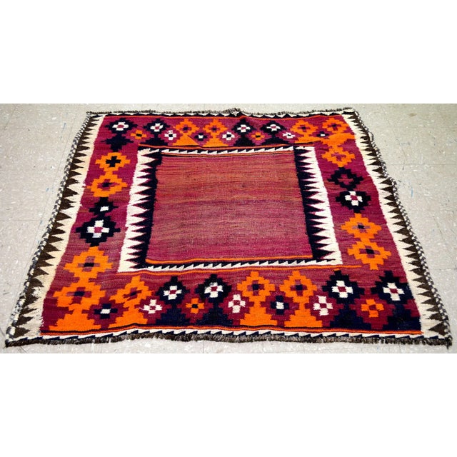 Vintage Afghan tribal hand woven kilim with natural colors and fine weave.