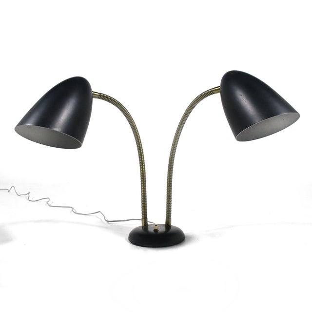 Mid 20th Century Kurt Versen Two-headed Goose-neck Table Lamp For Sale - Image 5 of 7