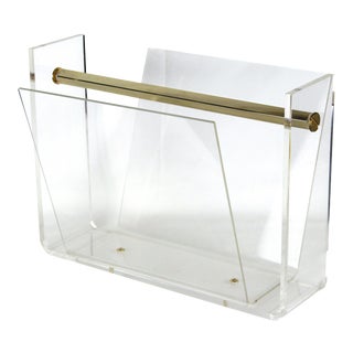 David Lange Lucite and Brass Magazine Holder, Model Omega, 1970's France For Sale