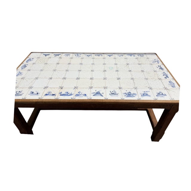 Early 20th Century Early 20th Century French or Dutch Farm Style Table With Delft Tile Top and Drawers on Each End For Sale - Image 5 of 5