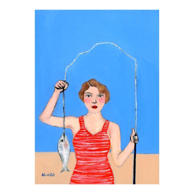 David Hockney Inspired, Daleia, Fisherwoman Oil Painting by Alexandra Swistak For Sale