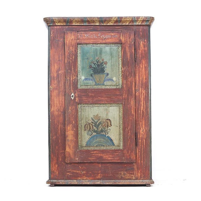 Antique Rustic Farmhouse Folk Art Painted Bridal Cabinet, 1860 For Sale - Image 16 of 16