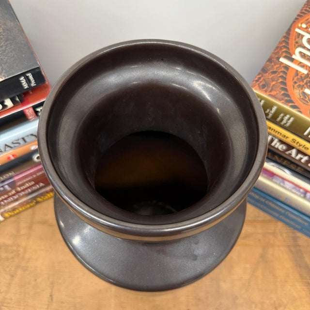 Warm Deep Brown Ceramic Vase with Cylindrical Form For Sale In New York - Image 6 of 8