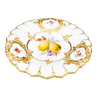 Antique Meissen Gold Gild Fruit Porcelain Centerpiece Serving Bowl Cabinet Plate For Sale