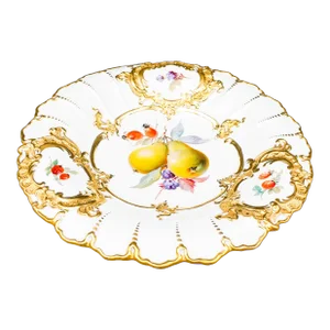 Antique Meissen Gold Gild Fruit Porcelain Centerpiece Serving Bowl Cabinet Plate