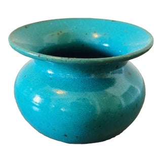 Vintage Hand Thrown Pottery Catch-All Vase in Teal / Turquoise For Sale