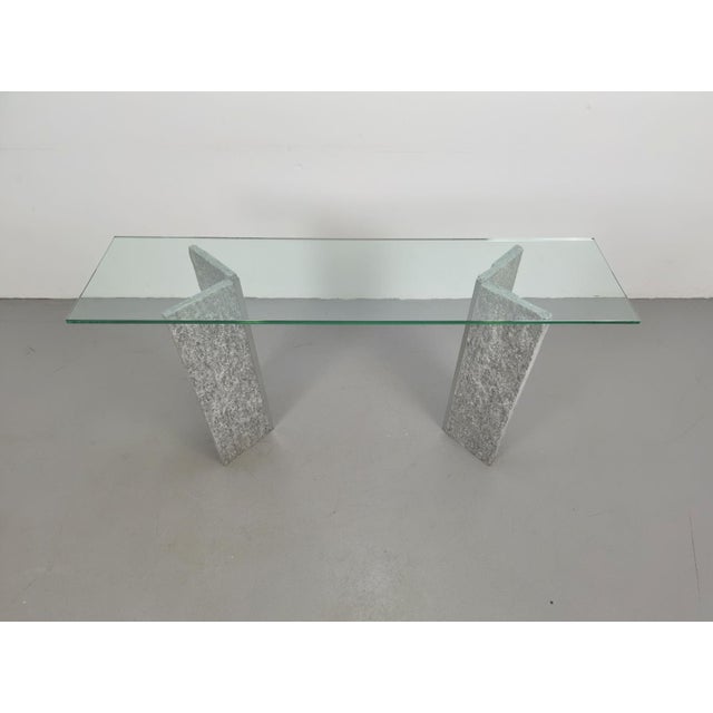 1970s Brutalist Granite and Glass Console Table with Two Column Bases, 1970 For Sale - Image 5 of 12