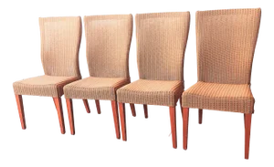 Lloyd Loom Rattan Side Chairs, 1980s, Set of 4