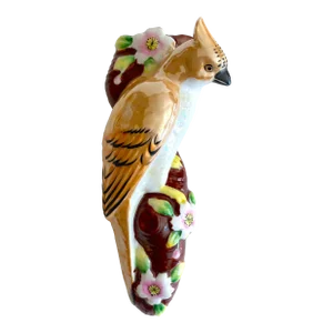 Vintage 1940's Art Deco Japan Hand Painted Art Pottery Bird Porcelain Wall Pocket Vase