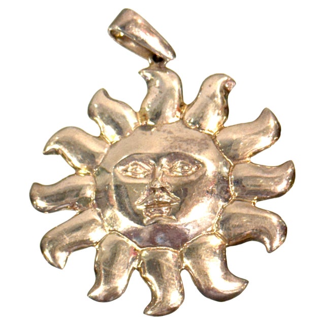 Modern Attributed to Sergio Bustamante, Mexican Sterling Silver Sun Face Pendant, 1990s For Sale - Image 3 of 18