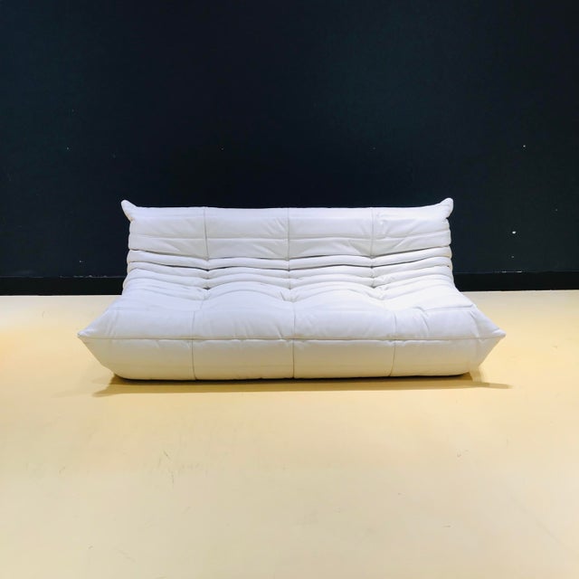 Animal Skin French Togo Sofa in Off-White Cow Leather by Michel Ducaroy for Ligne Roset, 1970s For Sale - Image 7 of 10