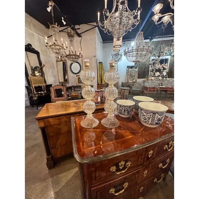 Modern Pair of Modern Gold Murano Glass Ball Form Lamps For Sale - Image 3 of 5
