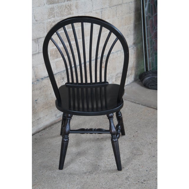 Vintage Windsor Country Farmhouse Black Oak Bentwood Slat Dining Chairs- Set of 5 For Sale - Image 4 of 12
