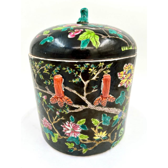 Early 20th C. Chinoiserie Qing Dynasty Famille Noir Ginger Jar For Sale - Image 4 of 12