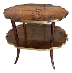 Galle-Esque French Art Nouveau, Marquetry Tea Table