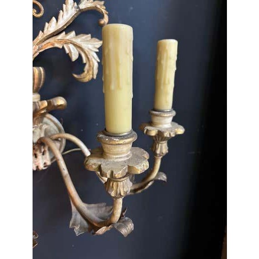 1955 Rococo Revival Gilt Metal and Wood Wall Sconces For Sale - Image 4 of 7