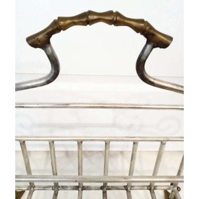 Mastercraft Vintage Solid Brass Faux Bamboo Duck Feet Heavy Magazine Rack Stand For Sale - Image 4 of 7