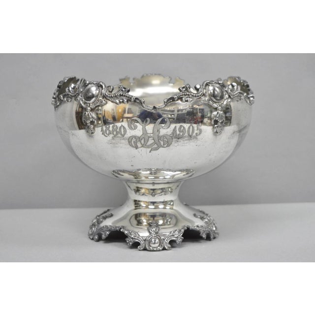 Antique Victorian Silver Plated "1880 H 1905" Monogram Pedestal Fruit Bowl For Sale - Image 15 of 16