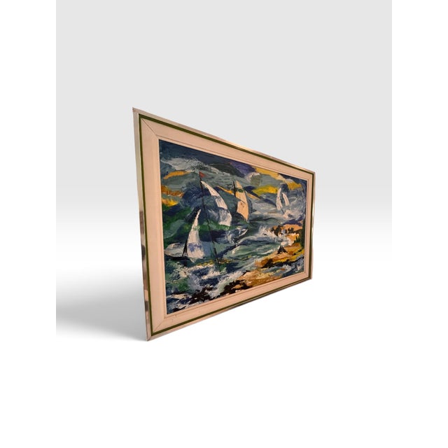 Vintage Mid-Century Modern Expressionist Sailboat Seascape Painting, Art Shop Lake Worth For Sale In West Palm - Image 6 of 9