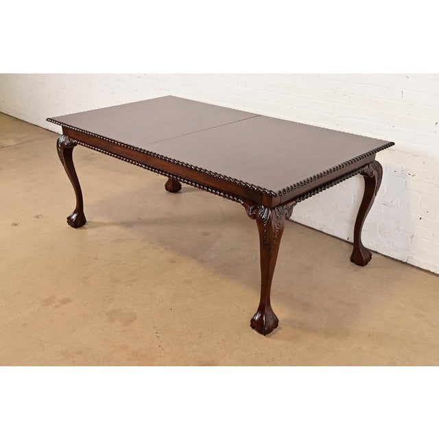Brown Henredon Style Chippendale Carved Mahogany Extension Dining Table, Newly Refinished For Sale - Image 8 of 14