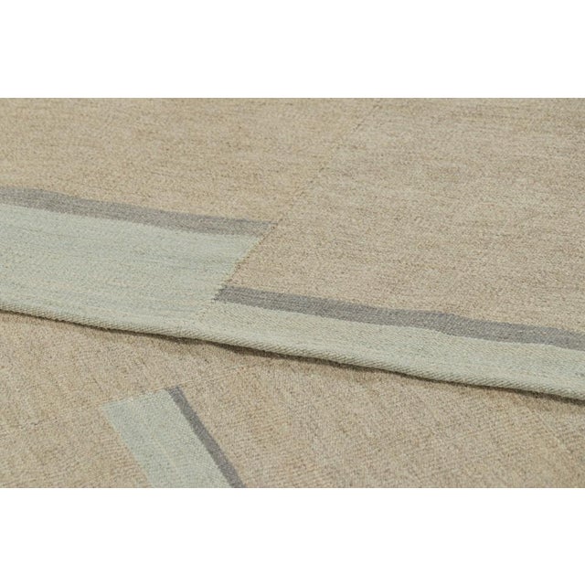 Textile Rug & Kilim’s Contemporary Kilim With Textural Beige, Cream and Blue Stripes For Sale - Image 7 of 7