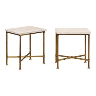 Mid 20th Century French Brass & Quartzite End Tables - A Pair For Sale