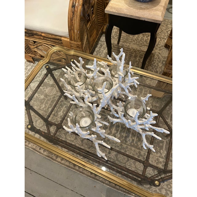 1980s Vintage Painted Iron Faux Coral Candle Holder Centerpiece For Sale - Image 5 of 12