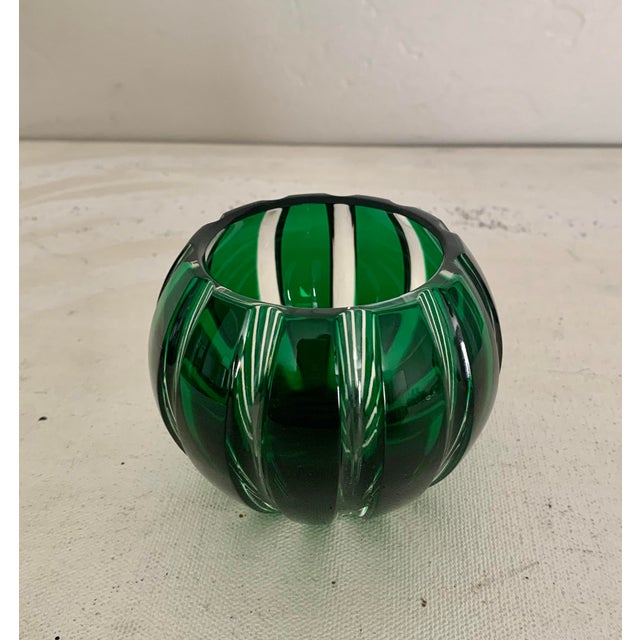 Early 21st Century Green Faberge Parallel Crystal Votive- Unsigned For Sale - Image 5 of 5