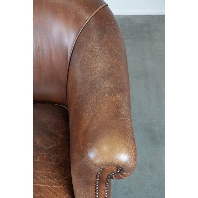 Brown Vintage Club Chair in Cowhide Leather For Sale - Image 8 of 16
