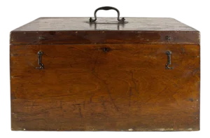 Antique English Oak Lidded Storage Box With Green Baize Lining, Circa 1910
