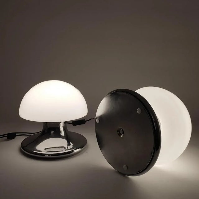 Silver Italian Mushroom Table Lamps, 1970s, Set of 2 For Sale - Image 8 of 9