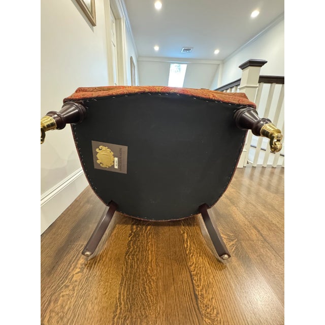 Pair of Hancock & Moore Tufted Roll-Arm Chairs in Paisley Upholstery With Brass Casters For Sale - Image 10 of 11