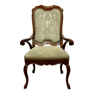 Minton-Spidell Arm Chair With Pasini Designed Suede Upholstery & Brass Nailheads For Sale