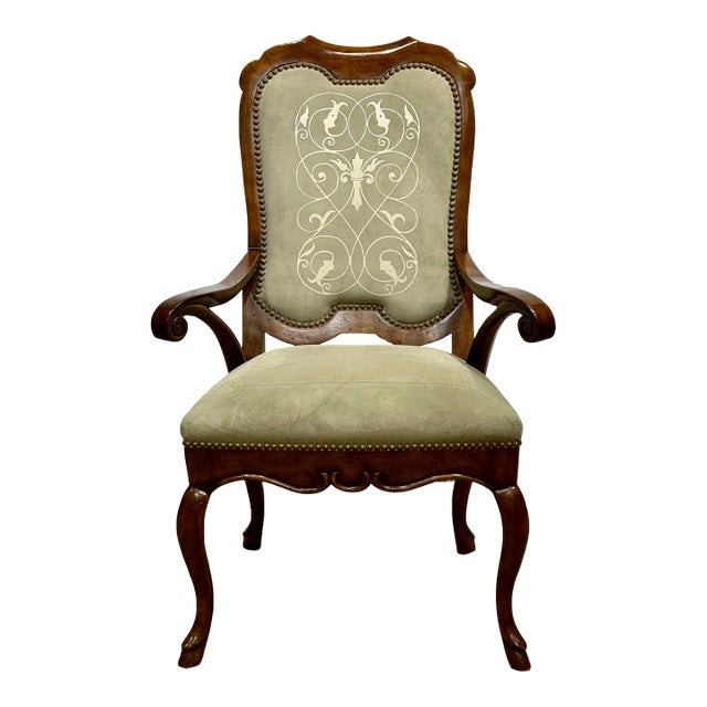Minton-Spidell Traditional Arm Chair in Pasini Suede With Brass Nailhead Trim For Sale