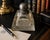 Victorian Antique Art Deco Frosted Glass Inkwell With Pewter Orb Lid For Sale - Image 3 of 12