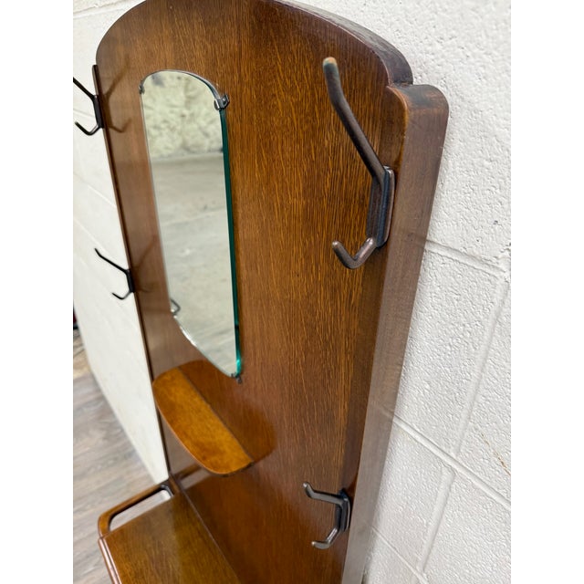 1920s Antique Lebus Furniture English Oak Hall Tree Hall Stand With Mirror For Sale - Image 5 of 11