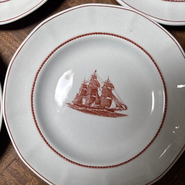 Mid-Century Modern Vintage Wedgwood Flying Cloud Rust Clipper Ship Salad Plates - Set of 7 For Sale - Image 3 of 8