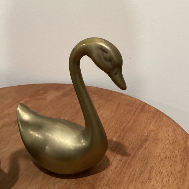 Mid 20th Century Mid Century Modern Pair of Vintage Solid Brass Swan Figurines For Sale - Image 5 of 12
