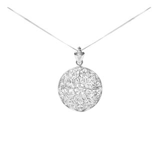 18K White Gold 1 5/6 Cttw Diamond Cluster Floral Filigree Brooch Pin and 18" Pendant Necklace (G-H Color, I1-I2 Clarity) For Sale