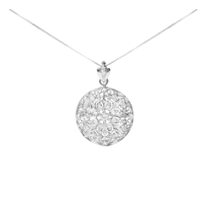 18K White Gold 1 5/6 Cttw Diamond Cluster Floral Filigree Brooch Pin and 18" Pendant Necklace (G-H Color, I1-I2 Clarity)