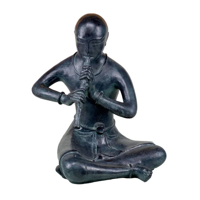 Vintage Bronze Gilded Buddhist Boy Snake Charmer Chalkware Sculpture For Sale - Image 10 of 10