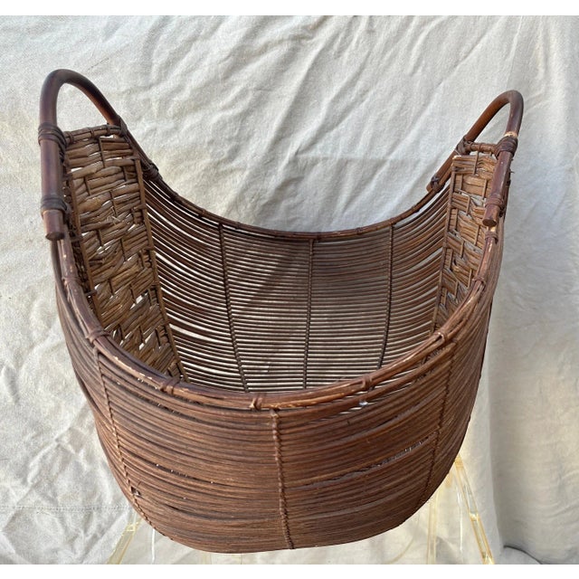 Vintage Woven Rattan/Wicker Gathering Basket For Sale In Palm Springs - Image 6 of 7