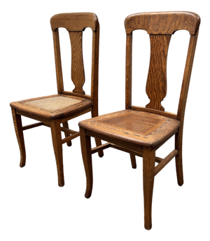 Limbert Style Oak Cane Side Chairs, Vintage Pair
