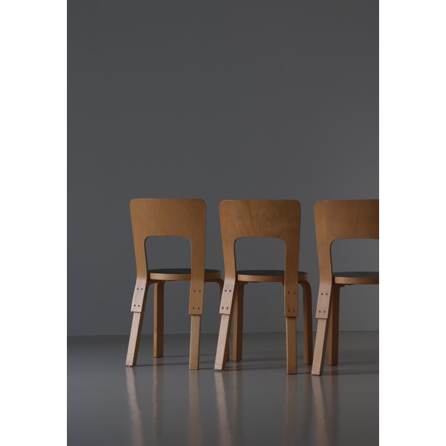 Wood Vintage Model 66 Chairs in Laminated Birch by Alvar Aalto for Artek, 1960s, Set of 4 For Sale - Image 7 of 17