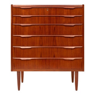 Danish Mid Century Modern Teak Tallboy Dresser 6 Drawer Chest Vintage 1960s For Sale