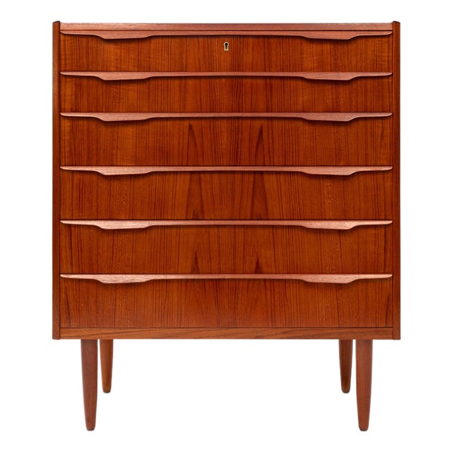 Danish Mid Century Modern Teak Tallboy Dresser 6 Drawer Chest Vintage 1960s For Sale