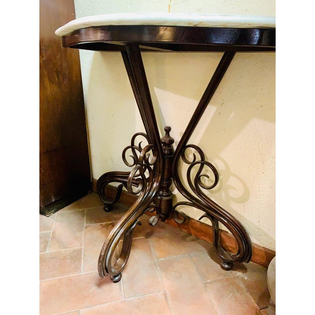 Wood Console Table with White Statuary Marble Top by Michael Thonet for Thonet For Sale - Image 7 of 10