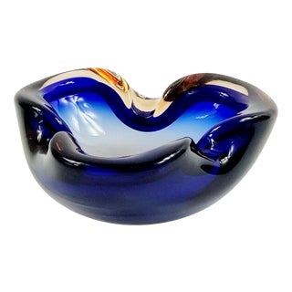 Mid-Century Blue Murano Glass Catchall attributed to Flavio Poli for Seguso, Italy, 1960s For Sale