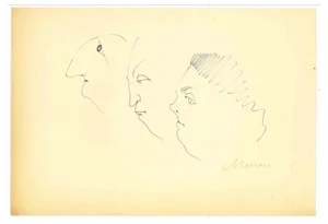 Mino Maccari, Profiles, Ink Drawing, 1960s