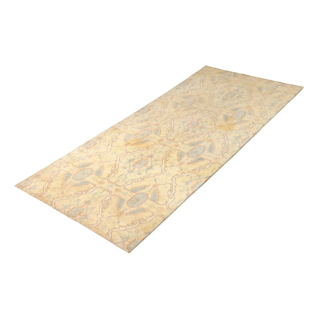 Traditional 1920s Agra Runner in Blue and Yellow in Geometric Pattern For Sale - Image 3 of 6